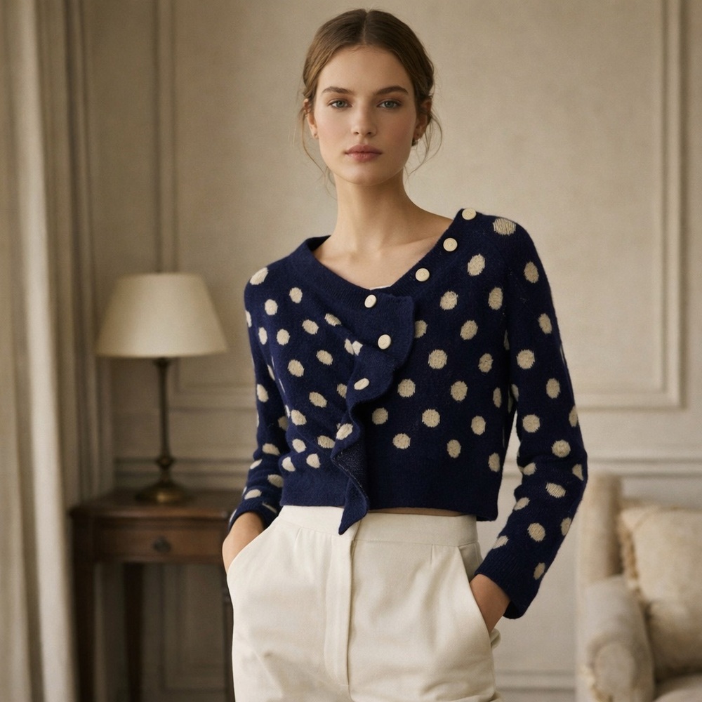 Rachel Comey Size‎ Small Blue Alpaca Blend Ruffle Front Crop Sweater